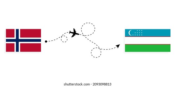 Flight and travel from Norway to Uzbekistan by passenger airplane Travel concept