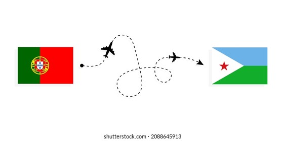 Flight and travel from Portugal to Djibouti by passenger airplane Travel concept