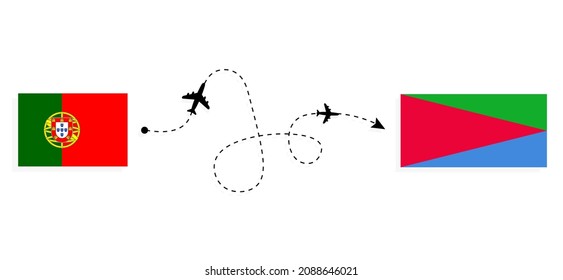 Flight and travel from Portugal to Eritrea by passenger airplane Travel concept