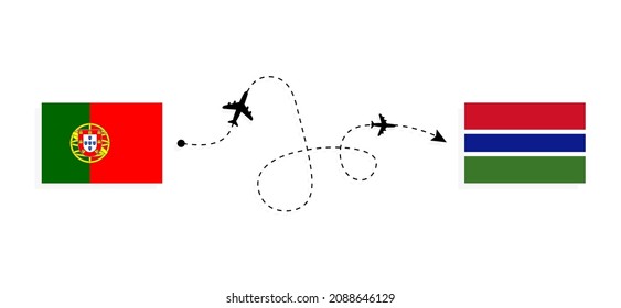 Flight and travel from Portugal to Gambia by passenger airplane Travel concept