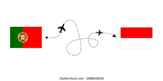 Flight and travel from Portugal to Indonesia by passenger airplane Travel concept