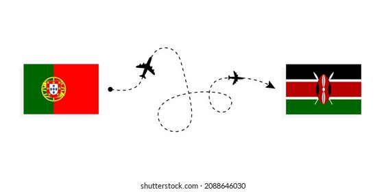Flight and travel from Portugal to Kenya by passenger airplane Travel concept