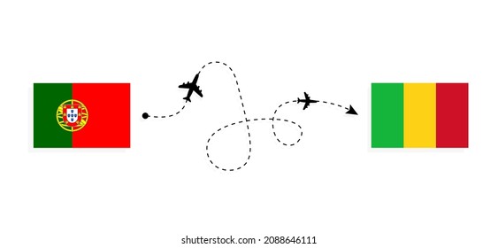 Flight and travel from Portugal to Mali by passenger airplane Travel concept