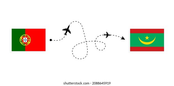 Flight and travel from Portugal to Mauritania by passenger airplane Travel concept