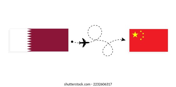 Flight and travel from Qatar to China by passenger airplane Travel concept