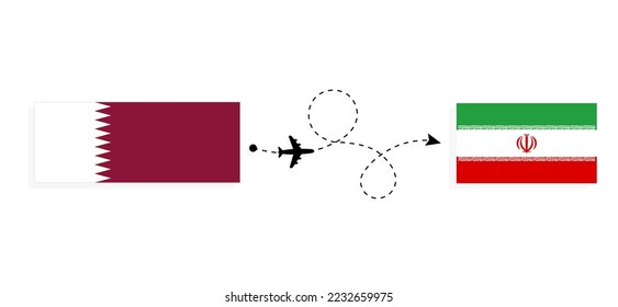 Flight and travel from Qatar to Iran by passenger airplane Travel concept
