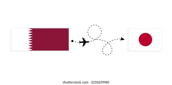 Flight and travel from Qatar to Japan by passenger airplane Travel concept
