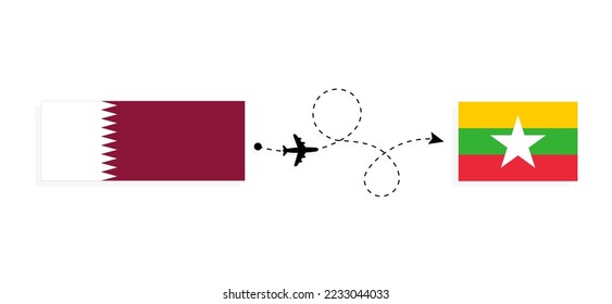 Flight and travel from Qatar to Myanmar by passenger airplane Travel concept