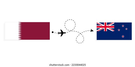 Flight and travel from Qatar to New Zealand by passenger airplane Travel concept