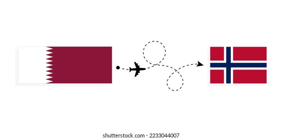 Flight and travel from Qatar to Norway by passenger airplane Travel concept