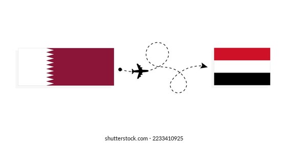 Flight and travel from Qatar to Yemen by passenger airplane Travel concept