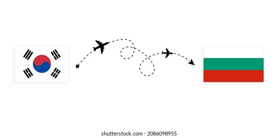 Flight and travel from South Korea to Bulgaria by passenger airplane Travel concept