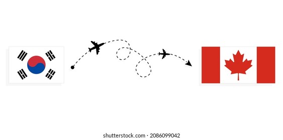 Flight and travel from South Korea to Canada by passenger airplane Travel concept