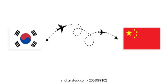 Vuelo desde Corea del Sur a China por avión de pasajeros Concepto de viajes