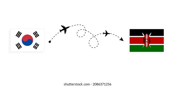 Flight and travel from South Korea to Kenya by passenger airplane Travel concept