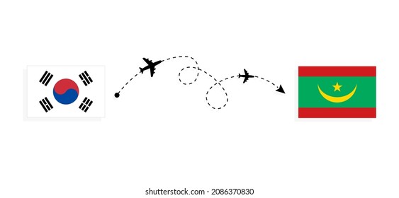 Flight and travel from South Korea to Mauritania by passenger airplane Travel concept