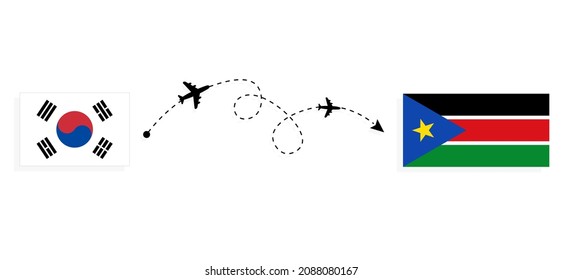 Flight and travel from South Korea to South Sudan by passenger airplane Travel concept