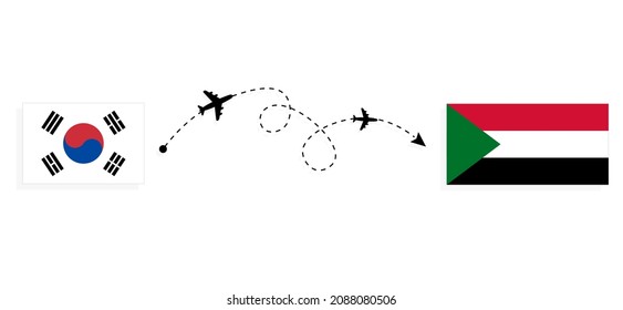 Flight and travel from South Korea to Sudan by passenger airplane Travel concept