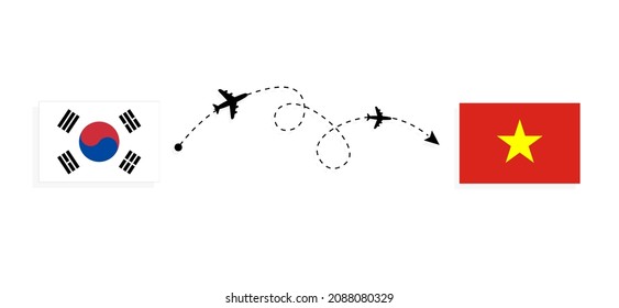 Flight and travel from South Korea to Vietnam by passenger airplane Travel concept