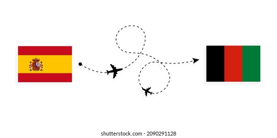 Flight and travel from Spain to Afghanistan by passenger airplane Travel concept