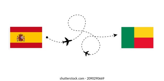 Flight and travel from Spain to Benin by passenger airplane Travel concept