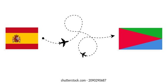 Flight and travel from Spain to Eritrea by passenger airplane Travel concept