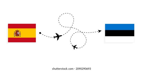 Flight and travel from Spain to Estonia by passenger airplane Travel concept
