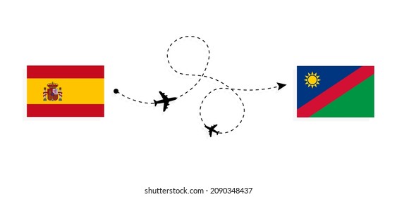 Flight and travel from Spain to Namibia by passenger airplane Travel concept