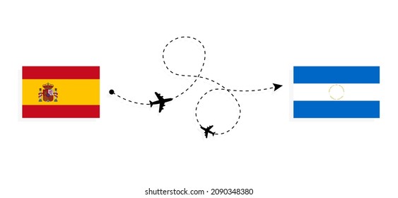 Flight and travel from Spain to Nicaragua by passenger airplane Travel concept