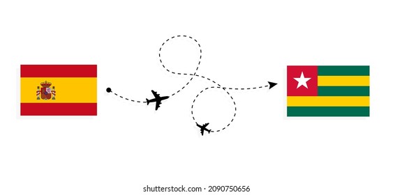 Flight and travel from Spain to Togo by passenger airplane Travel concept