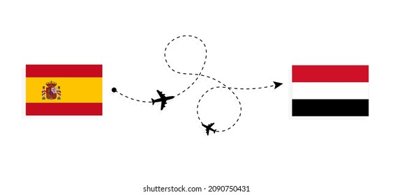 Flight and travel from Spain to Yemen by passenger airplane Travel concept