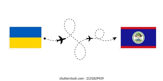 Flight and travel from Ukraine to Belize by passenger airplane Travel concept