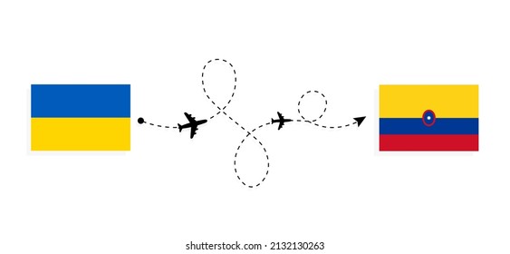 Flight and travel from Ukraine to Colombia by passenger airplane Travel concept