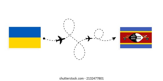 Flight and travel from Ukraine to Eswatini by passenger airplane Travel concept