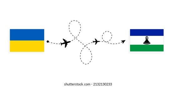 Flight and travel from Ukraine to Lesotho by passenger airplane Travel concept