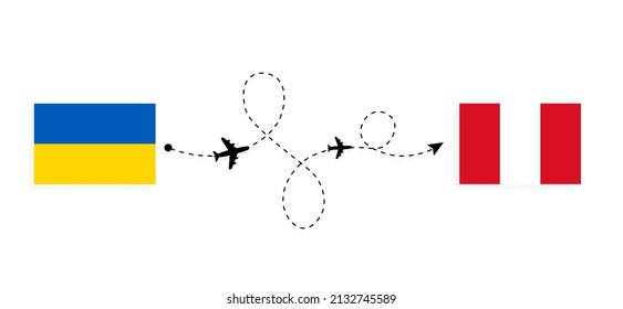 Flight and travel from Ukraine to Peru by passenger airplane Travel concept