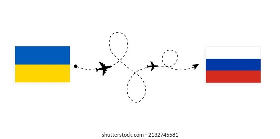 Flight and travel from Ukraine to Russia by passenger airplane Travel concept