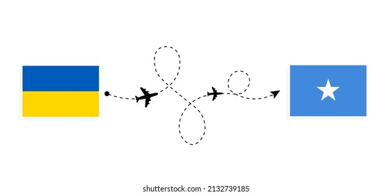 Flight and travel from Ukraine to Somalia by passenger airplane Travel concept