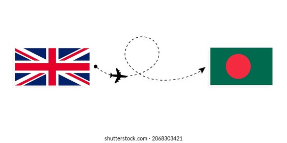Flight and travel from United Kingdom of Great Britain to Bangladesh by passenger airplane Travel concept