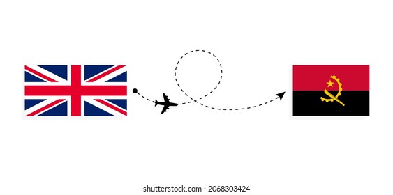 Flight and travel from United Kingdom of Great Britain to Angola by passenger airplane Travel concept