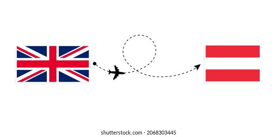 Flight and travel from United Kingdom of Great Britain to Austria by passenger airplane Travel concept