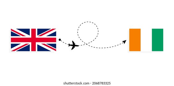 Flight and travel from United Kingdom of Great Britain to Cote d'Ivoire by passenger airplane Travel concept