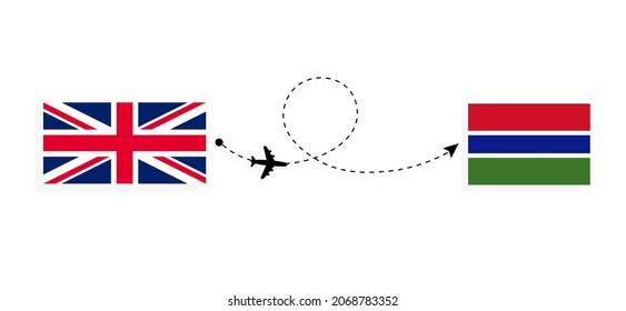 Flight and travel from United Kingdom of Great Britain to Gambia by passenger airplane Travel concept