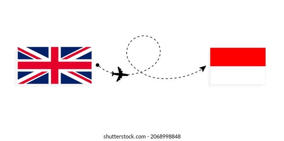 Flight and travel from United Kingdom of Great Britain to Indonesia by passenger airplane Travel concept