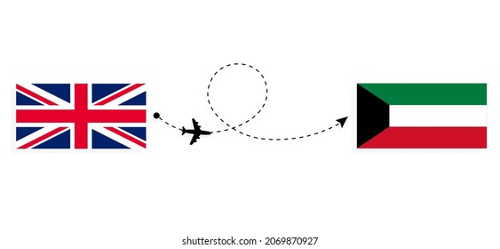 Flight and travel from United Kingdom of Great Britain to Kuwait by passenger airplane Travel concept