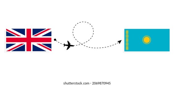 Flight and travel from United Kingdom of Great Britain to Kazakhstan by passenger airplane Travel concept