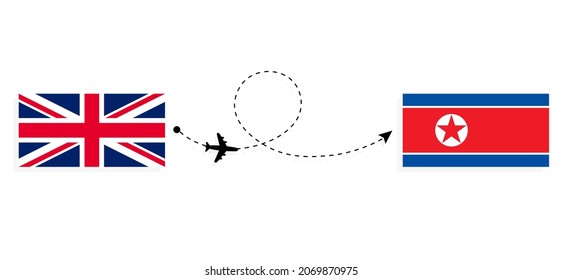 Flight and travel from United Kingdom of Great Britain to North Korea by passenger airplane Travel concept