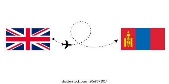 Flight and travel from United Kingdom of Great Britain to Mongolia by passenger airplane Travel concept