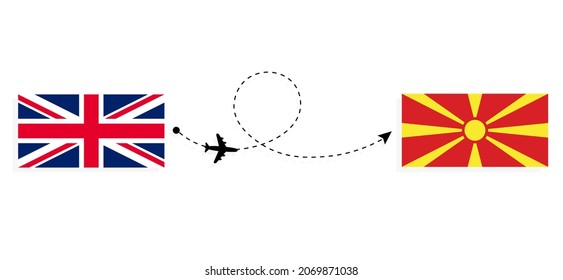 Flight and travel from United Kingdom of Great Britain to Macedonia by passenger airplane Travel concept
