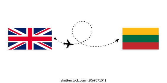 Flight and travel from United Kingdom of Great Britain to Lithuania by passenger airplane Travel concept